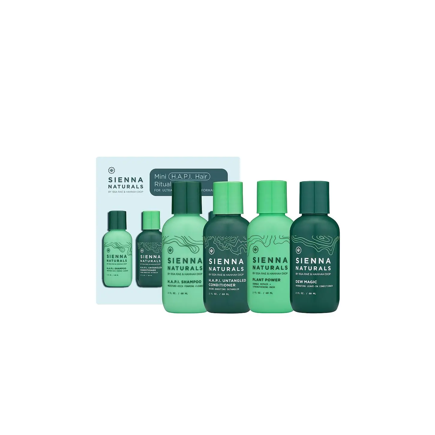Sienna Naturals Mini Haircare Set - 2 fl oz/60 ml Each Plant-Based Hydrating Cleanser, Damage-Repair Shampoo for Damaged Hair, Nourishing Moisturizing Conditioner