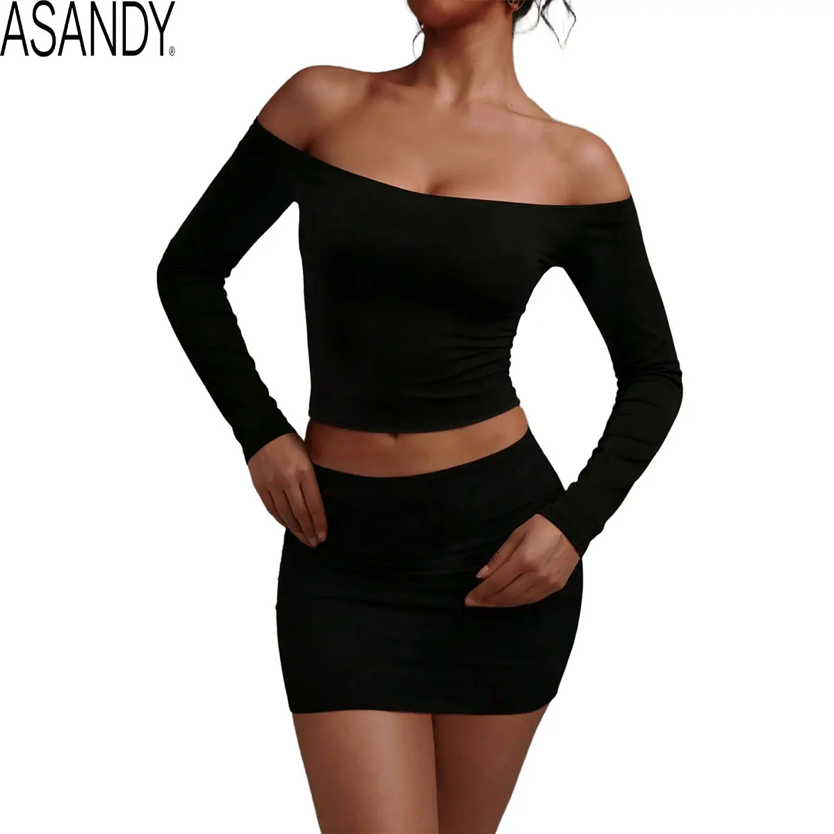 ASANDY Women's Long Sleeve Off-Shoulder Basic Y2K Sports T-Shirt, Fall 2026 Casual Layering Top for Daily Wear & Yoga Athletic Tee Athletic Apparel