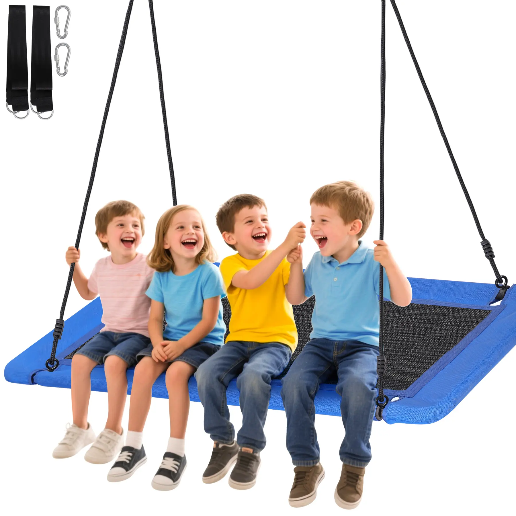 Segawe 60-Inch Blue Rectangular Tree Swing, Home Playground Equipment, Sports Playground Set for Kids & Teens, Waterproof PP Fabric Seat, 2 Hanging Straps, 660 lb Weight Capacity, Metal-Steel Enhanced Support, Unisex