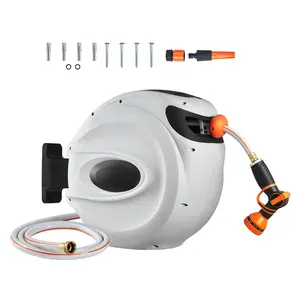 Retractable Hose Reel Water Hose Reel 65'x5/8" 180° Swivel Wall-Mounted，With hose guidance to prevent tangling, it won't freeze in winter or crack in summer