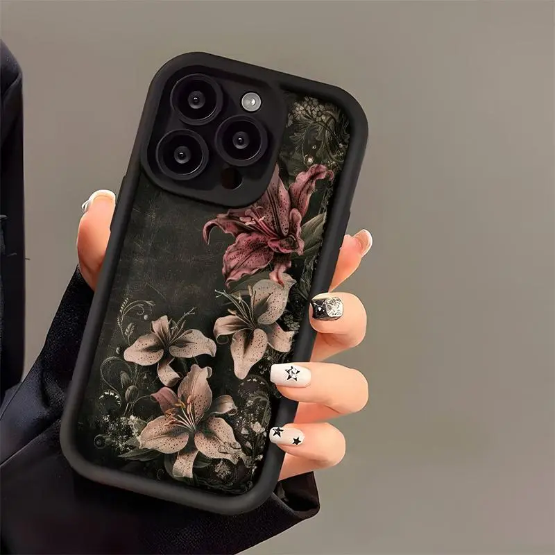 Decadent Lily Pattern TPU Smartphone Case - Shockproof, Stain-Resistant, Soft, Full Body, Raised Edges, Shockproof Hold Multi-Model Cover for iPhone 11,12,13,14,15,16,17 (Pro, ProMax, Plus) | Mobile Handheld Device Accessory