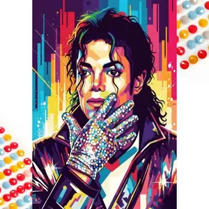 5D DIY Full Drill Round Diamond Painting - Diamond Art Painting Kit with Colorful Gloves, Bright Background, Black Jacket. Mosaic, Canvas - DIY Decorative Painting, Home Wall Décor, Suitable for Halloween, Christmas, Birthday, and Anniversary Gifts.