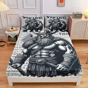 3-Piece Comfortable Viking Warrior Photo Album Bed Hat Set, High-Definition Digital Printing, Soft And Breathable, 100% Polyester Fiber, Perfect Gift For All Seasons, Suitable For Family And Friends. Clearance Sale