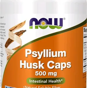 NOW Psyllium Husk Caps - 500mg, 200 Veg Capsules, Non-GMO Project Verified, Natural Soluble Fiber for Intestinal Health