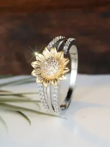 Golden Sunflower Flower Ring, Sunny Style Daily Wear, Versatile Finger Ring, Elegant Jewelry Accessory for Women, Rhinestone Decor Ring