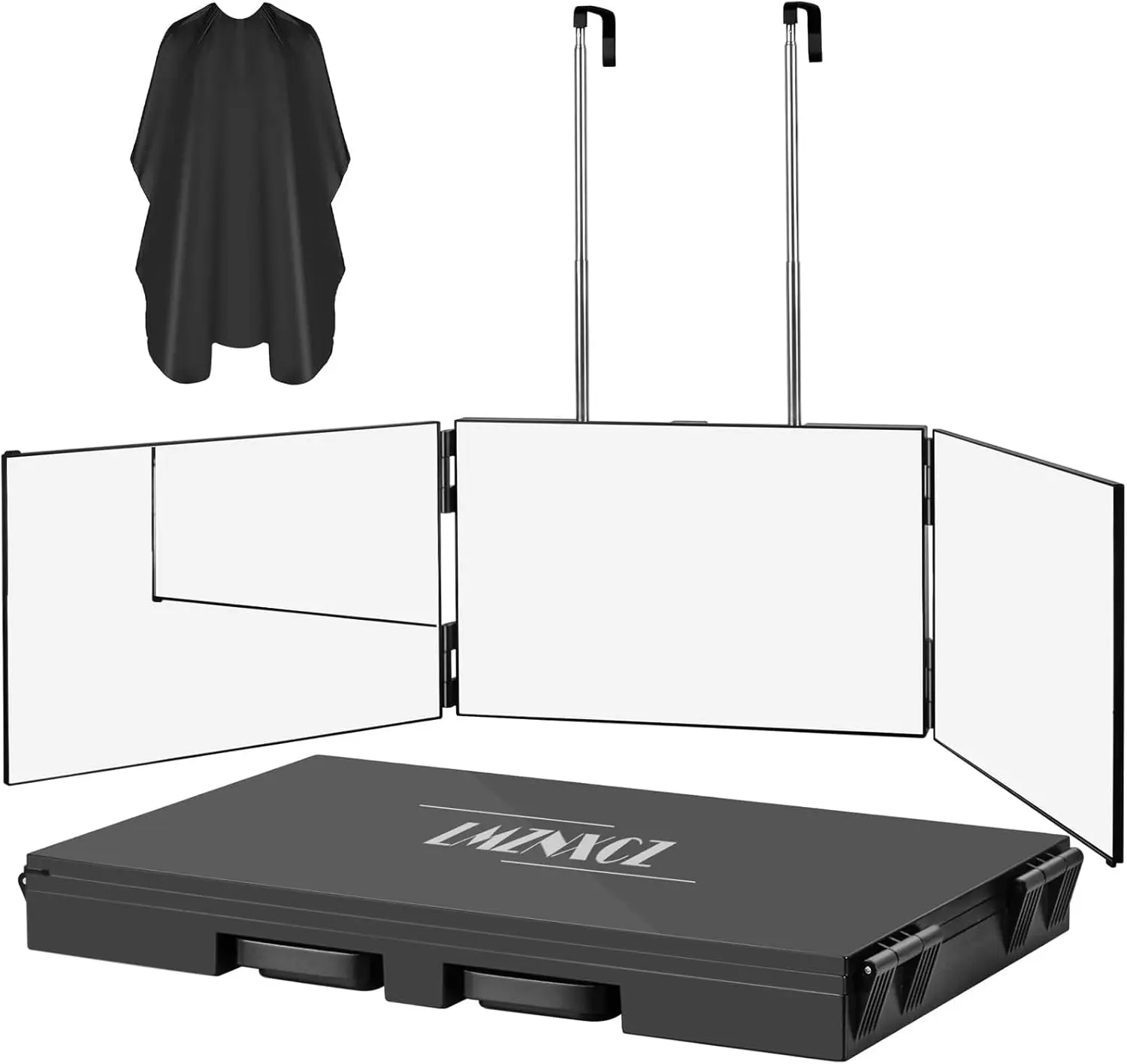 LMZNXCZ 3-Way Tri-Fold Glass Mirror - Waterproof, Light-Equipped, ABS, Portable, Aluminium Retractable Telescoping Hooks, Height-Adjustable, Wall/Door Installation, Reflection, for Men Self Hair Cutting & Outdoor Activities