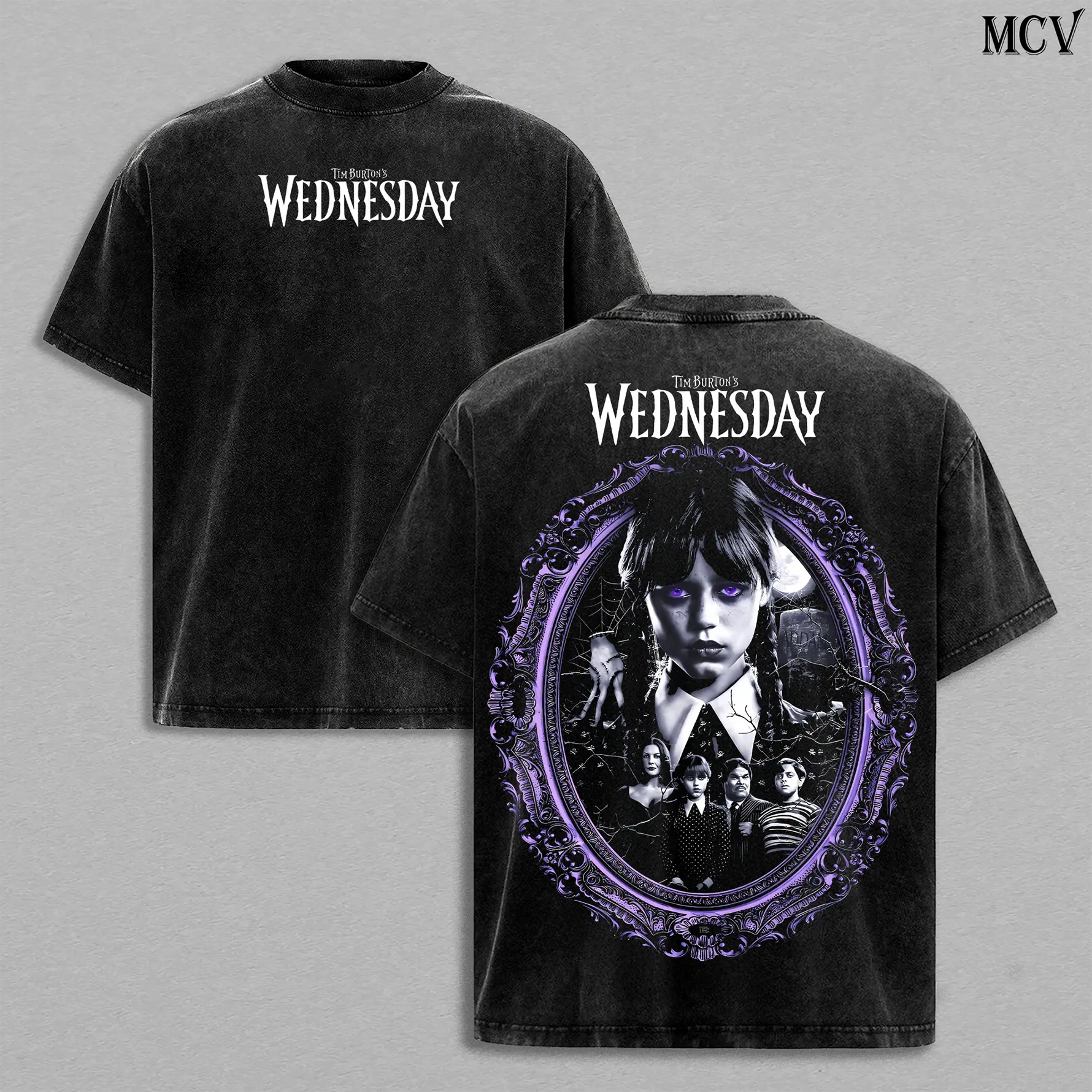 Wednesday Addams Wednesday 2022 T-Shirt Menswear Top Heavy Cotton Underwear Double Printed Vintage Washed Tee Oversize Unisex Streetwear Netflix TV Series The Addams Family Fans