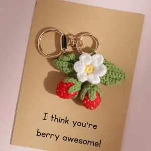 Crochet Strawberry Keychain: Handmade Amigurumi Charm, Gift for Strawberry lover, Cute gift for friends