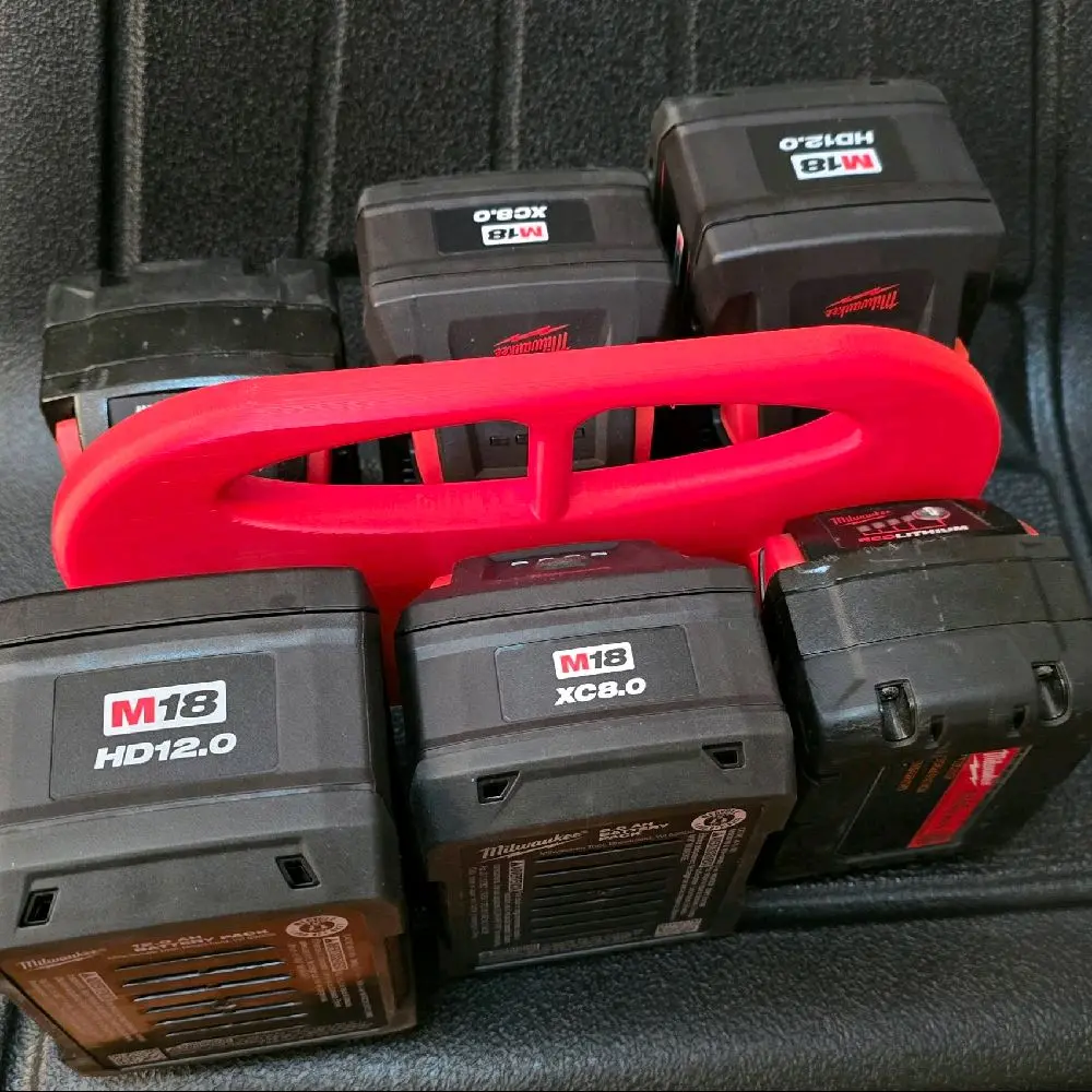 Milwaukee M18 Battery Caddy Travel Case Rack, 3D Printed PETG Heat Resistant, Holds 6 Batteries with Hidden AirTag Spot, for Organizing Tool Boxes, Tool Cabinet Organizer, Construction Use, Garage DIY