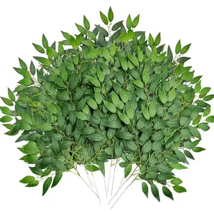 10 Pcs Artificial Italian Ruscus Greenery Stem 21.6'' Fake Leaf Garland Branches Silk Greenery Leaves for DIY Wedding Arch Bouquet Vase Filler Table Centerpieces Home Decor