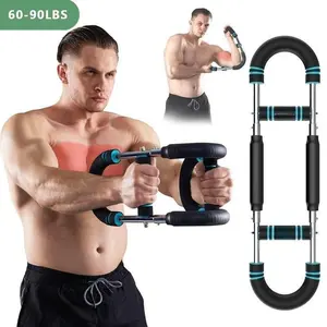 2025 Pro Adjustable Arm&Chest Muscle Trainer for Men-Detachable Stainless Fitness Tool With Blue Grips, Ideal for Beginners and Enthusiasts, Black, Strength Training Accessory | Adjustable Resistance | Anti-Slip Grips, Home Workout Equipment