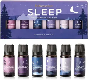 Folkulture Sleep Essential Oils for Diffusers for Home - Set of 6 | Premium Relaxing Essential Oil Set for Sleep Essentials, Aromatherapy & Meditation | Lavender, Peppermint, Jasmine Eucalyptus Orange