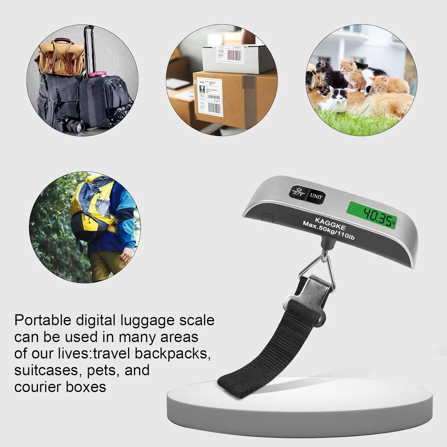 Portable Handheld Digital Luggage Scale, 110 Lbs Capacity, LCD Display, Battery Powered, Ideal for Travel & Home Use, Traveling Gadgets, Versatile Travel Accessory