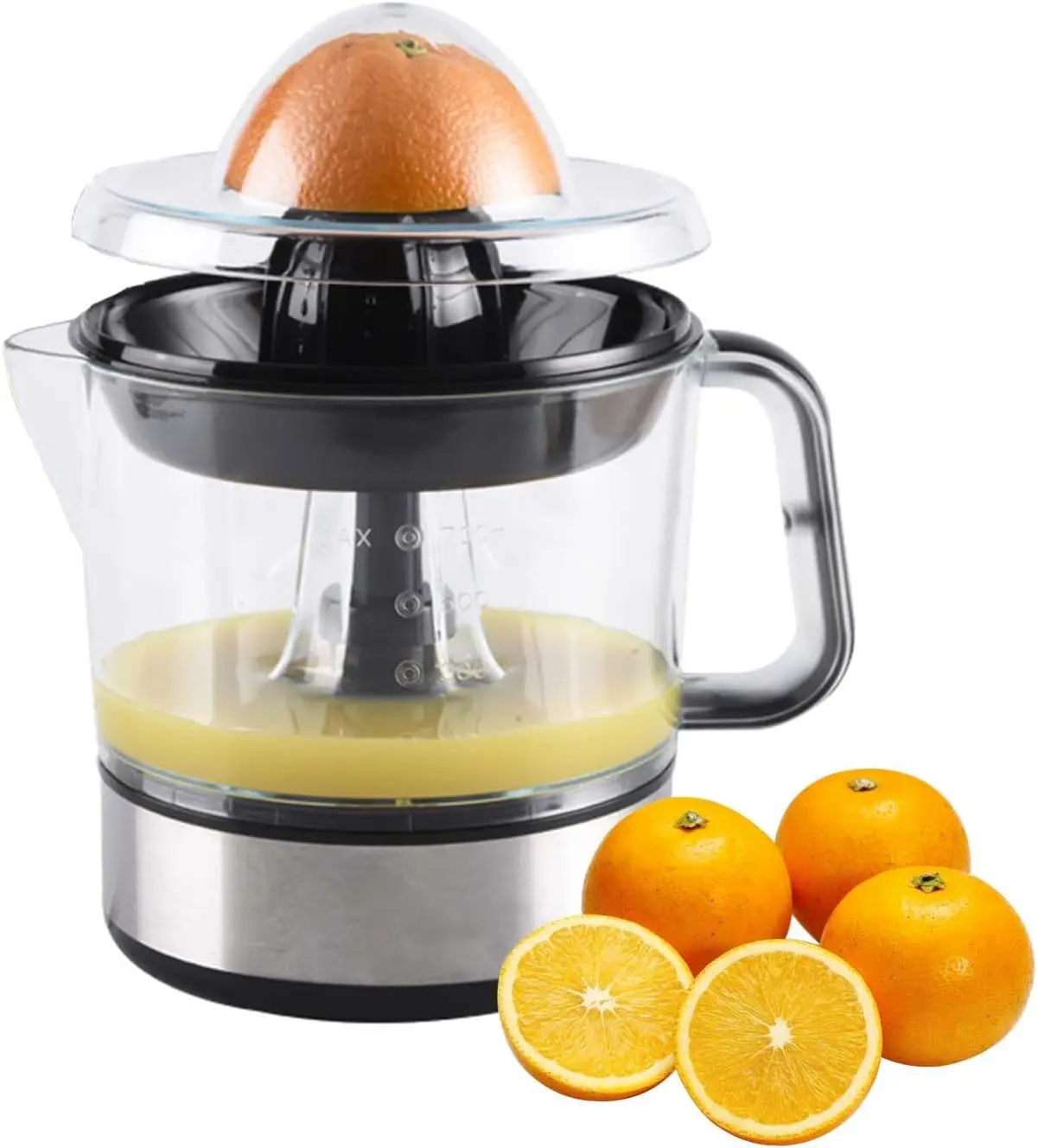 Slow Juicer Machine, Compact Slow Cold-Pressed Electric Juice Extractor with Auto Reversing, 24oz Large Volume, Pulp Control, Easy Pour Spout, Black/Stainless Steel for Oranges, Lemons, Slow Cold Pressed Juicer
