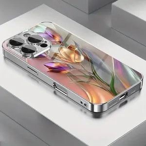 A Beautifully Vibrant Artistic 3D Tulip Pattern Electroplated Glass Phone Case with Lens Protection for iPhone Models 16/ 16Pro/ 16Promax/ 16Plus/ 15/ 15Plus/ 15Pro/ 15Promax, 14/ 14Plus/ 14Pro/ 14Promax, 13/ 13Pro/ 13Promax, 12/ 12Pro/ 12Promax, 11/ 11Pr