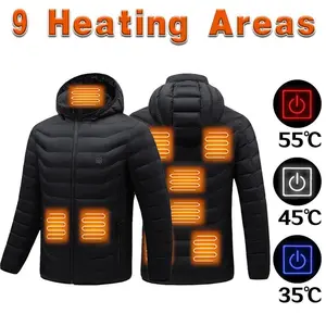 Full Body Heated Hoodie Jacket with 9 Heating Areas for Maximum Coverage, 1 Switch Independent Control and 3 Adjustable Temperatures, Thermal Zip Up Coat for Winter Outdoor Use [Power banks are not included and need to be purchased separately.]Gift