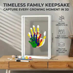 Family Handprint Memory Photo Frame, Transparent Floating Wooden Frame, DIY Handmade Souvenir Decoration, Suitable for Home Desktop and Wall Display.