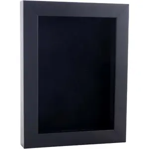16x20 Black Wood Shadow Box Frame with 3/4" Usable Display Depth, Black Real Suede Acid-Free Backing, UV Resistant Acrylic and Hanging Hardware