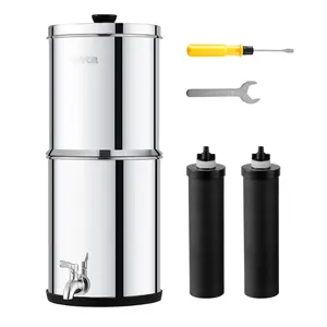 【Summervibes】VEVOR Gravity-fed Water Filter System,  2.25G 304 Stainless-Steel Countertop System, Water Filtration System, Reduces Lead and up to 99% of Chlorine, with 2 Carbon Filters & Spigot, for Home Camping RV