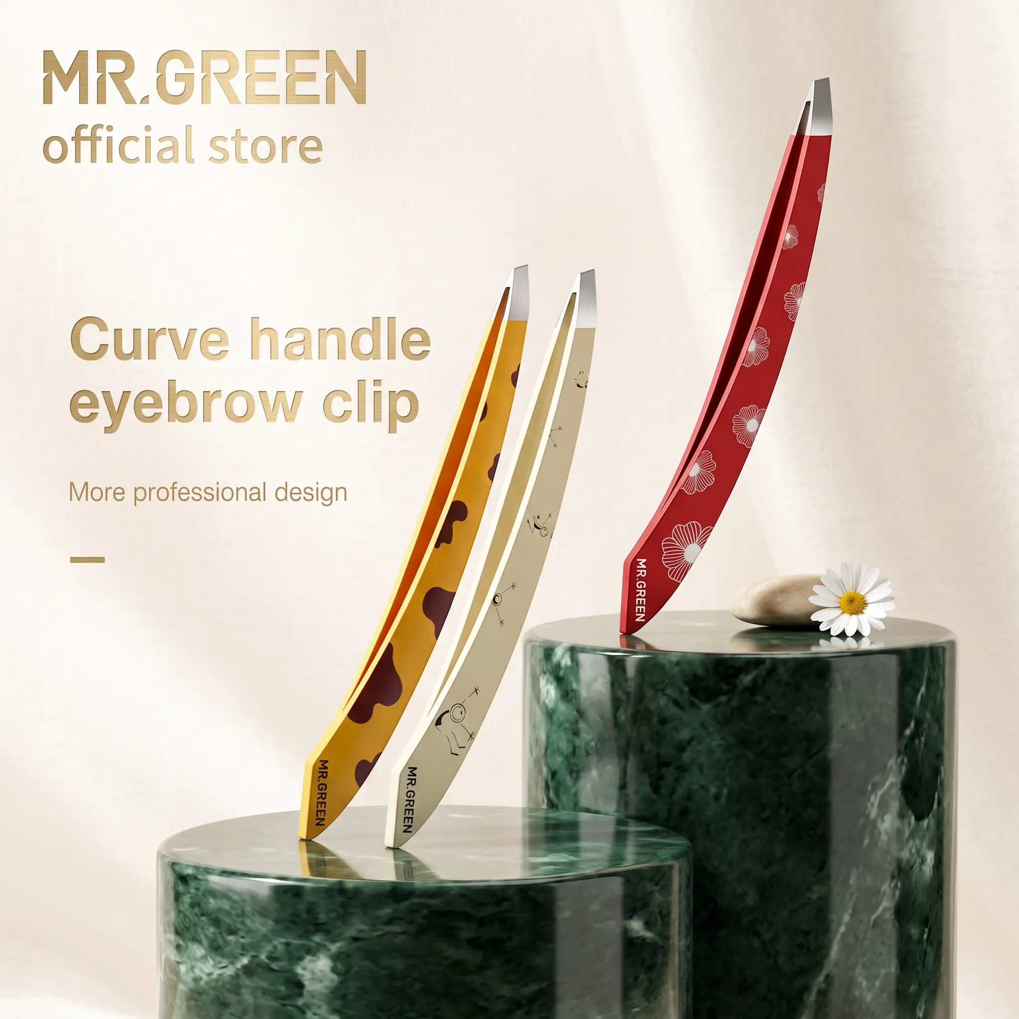 MR.GREEN Curve Handle Eyebrows Tweezers Professional Fine Hairs Puller Makeup Tools Stainless Steel Beauty Clips Removal