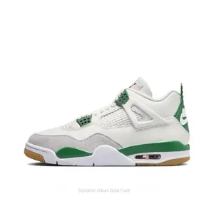White and Green Suede-Mesh Mid-Top Basketball Shoes