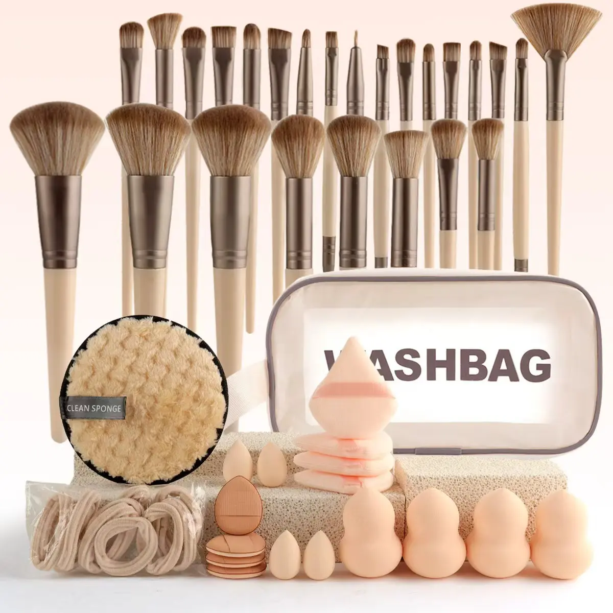 Beige 44-piece set with beige PU bag
