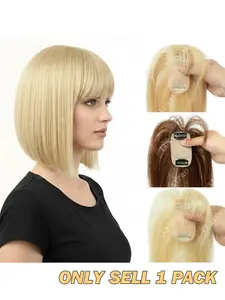 Human Hair Topper, Human Hair Wigs, Suitable for Women & Men, 360° 3D Clips-In Hairpiece with Natural Bionic Scalp & Bangs, Straight Hairpiece for Thinning Hair, Volume Enhancer, Instant Coverage (No Surgery/Lace) for Baldness, Human Hair Frontal