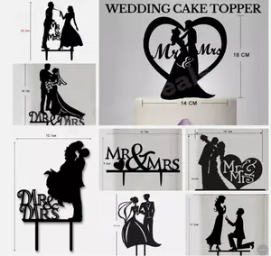 Wedding Cake Topper, for Bride Groom Party Dessert Cupcake Decor Black