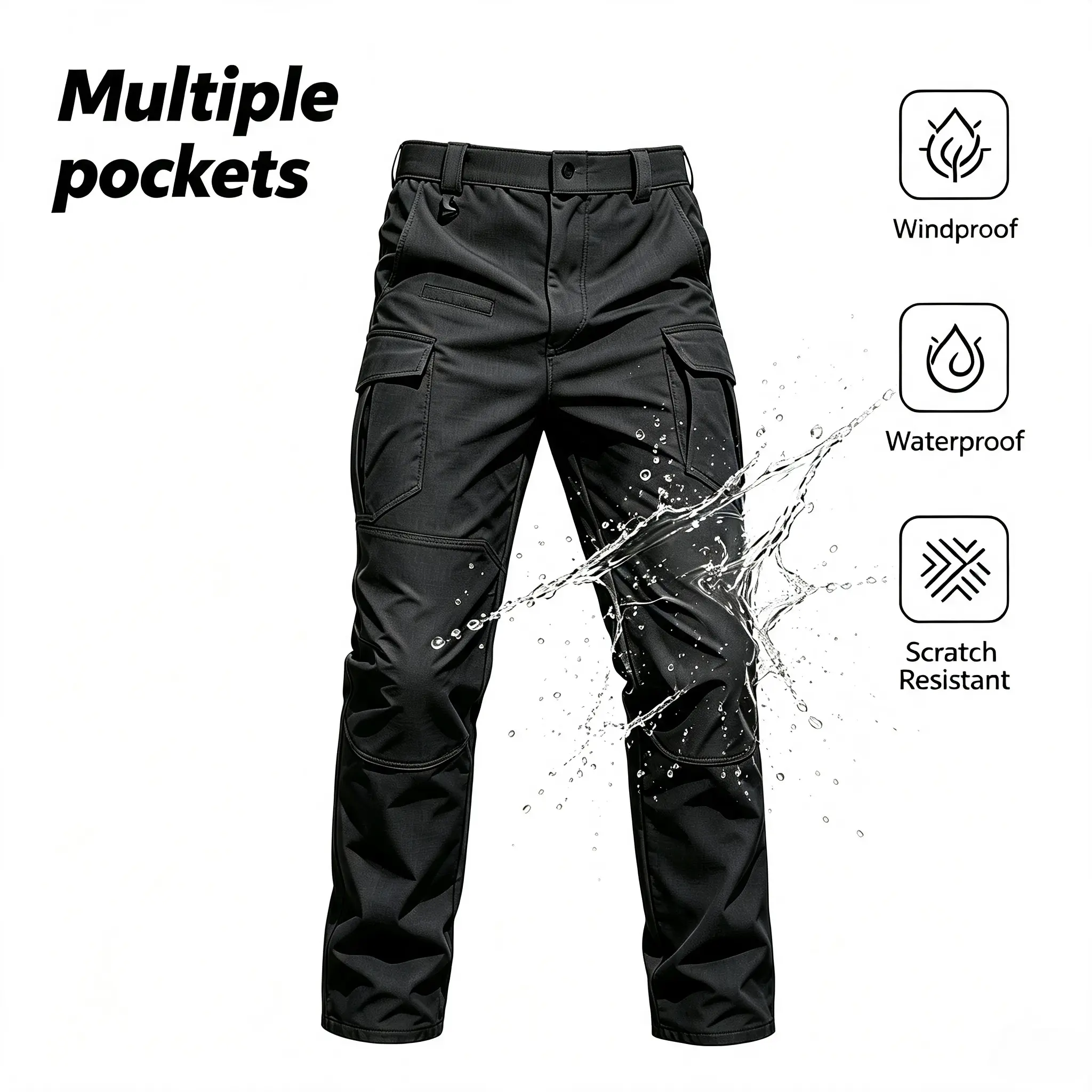Men’s Tactical Cargo Pants - Rip-Resistant, Windproof, Waterproof, Scratch-Resistant Menswear Workwear with Multiple Pockets, Mid Waist Non-Stretch Straight-Leg Long Pants for Outdoor Hiking