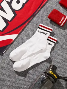 WAKYME Women's Solid Color Striped Socks – Simple & Versatile Mid-Calf Socks for Everyday Wear