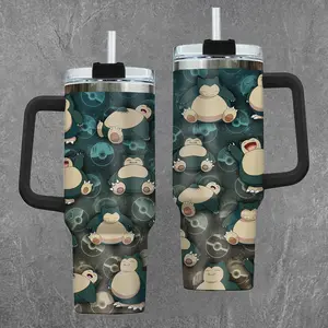 [PKM] Snorlax Sleeping Wake Up 20oz & 40oz Tumbler With Handle – Anime Gaming Stainless Steel Cup, Insulated Iced Coffee Mug, Aesthetic Design, Trendy Drinkware, Daily Use, Gift Idea, Fan Favorite, Gift For Otaku & Anime Fans