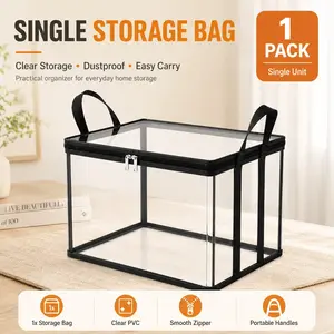 4pcs Large Clear PVC Storage Bag Zipper Organizer Bin, Dustproof Foldable Container With Portable Handles, Home Restock Closet Organization, Aesthetic Dorm Essentials For Students Women, Stuffed Animal Blanket Box