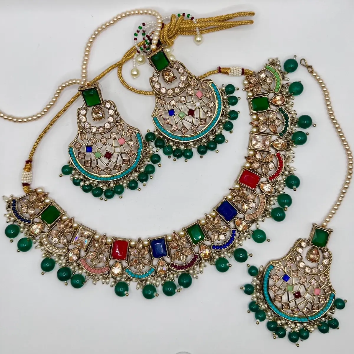 Desi Multi color Royal Kundan Necklace and Earring Set: Traditional Indian Jewelry