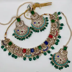 Desi Multi color Royal Kundan Necklace and Earring Set: Traditional Indian Jewelry
