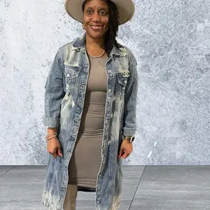 Distressed Long Denim Jacket Distressed Long Denim Jacket