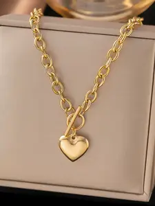 9mm Large Heart Pendant Necklace, Polished Tip, Titanium Steel Chain, Perfect Gift for Women and Girls, Spring Jewelry