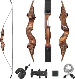 60" Black Hunter Takedown Recurve Bow 20-60lbs Right Hand Archery Bows for Adults Traditional Wooden Hunting Bow for Outdoor Hunting Shooting