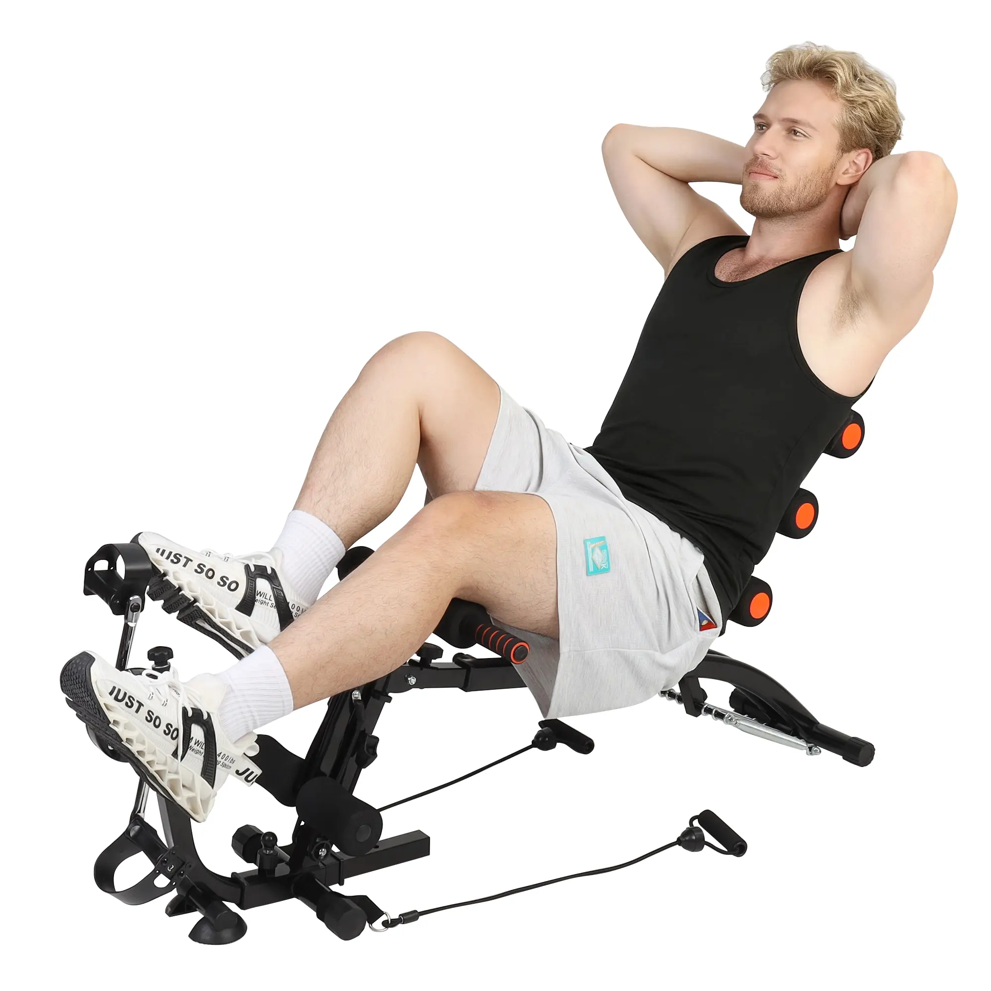 Adjustable Foldable Abdominal Muscle Trainer Sit-Up Bench - Functional Workout Equipment with Foam Padding, Resistance Bands for Home Gym Core & Ab Training, Ab Workout, Core Workouts
