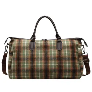 Large Capacity Women's Oversized Vintage Plaid Crossbody Fitness Bag for Short Trips & Business Travel with Crossbody Strap
