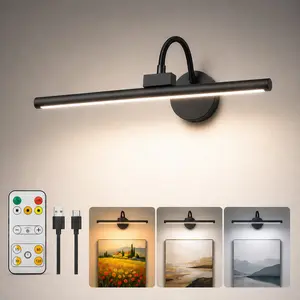 Wireless Metal LED Picture Light with Remote Control, 360° Adjustable Magnetic Wall Lamp, Rechargeable USB, 3 Color Dimmable Lighting, Home Decoration Lamp, Adjustable Lights
