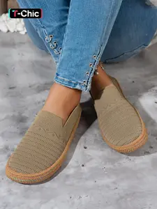 Vortread Women's Geometric Knit Slip-On Shoes, Casual Breathable Mesh Flats with Flat Sole and Colorful Rainbow Stitching walking shoes, Slip On Style ✨