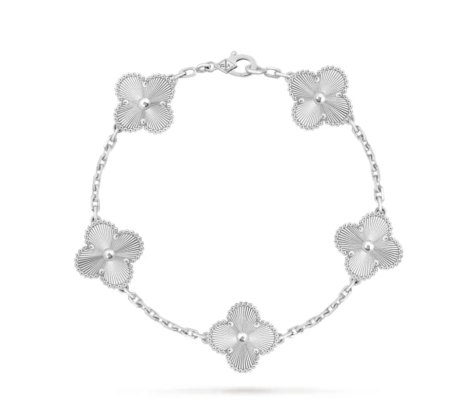 Pre-owned Van Cleef & Arpels VCA Vintage Alhambra bracelet 5 motifs white gold，full set