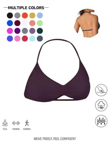 Seamless Halter Neck Sports Bra - 39+ Colors, Ruched Front & Open Back Workout Top with Removable Pads, Buttery Soft & 4-Way Stretch for Gym, Yoga & Loungewear, Breathable Sports Bra