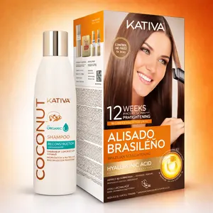 Kativa Brazilian Keratin Hair Straightening Kit - 12-Week Salon-Quality Smoothing + Coconut Oil Shampoo 250ml | Organic Keratin | Hyaluronic Acid | Radiant | Gentle Haircare