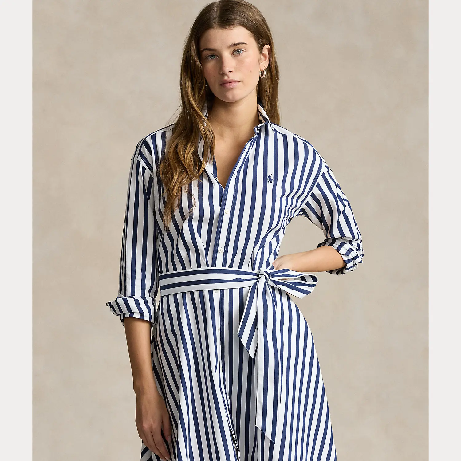Polo Ralph Lauren - Belted Wide-Stripe Cotton Shirtdress