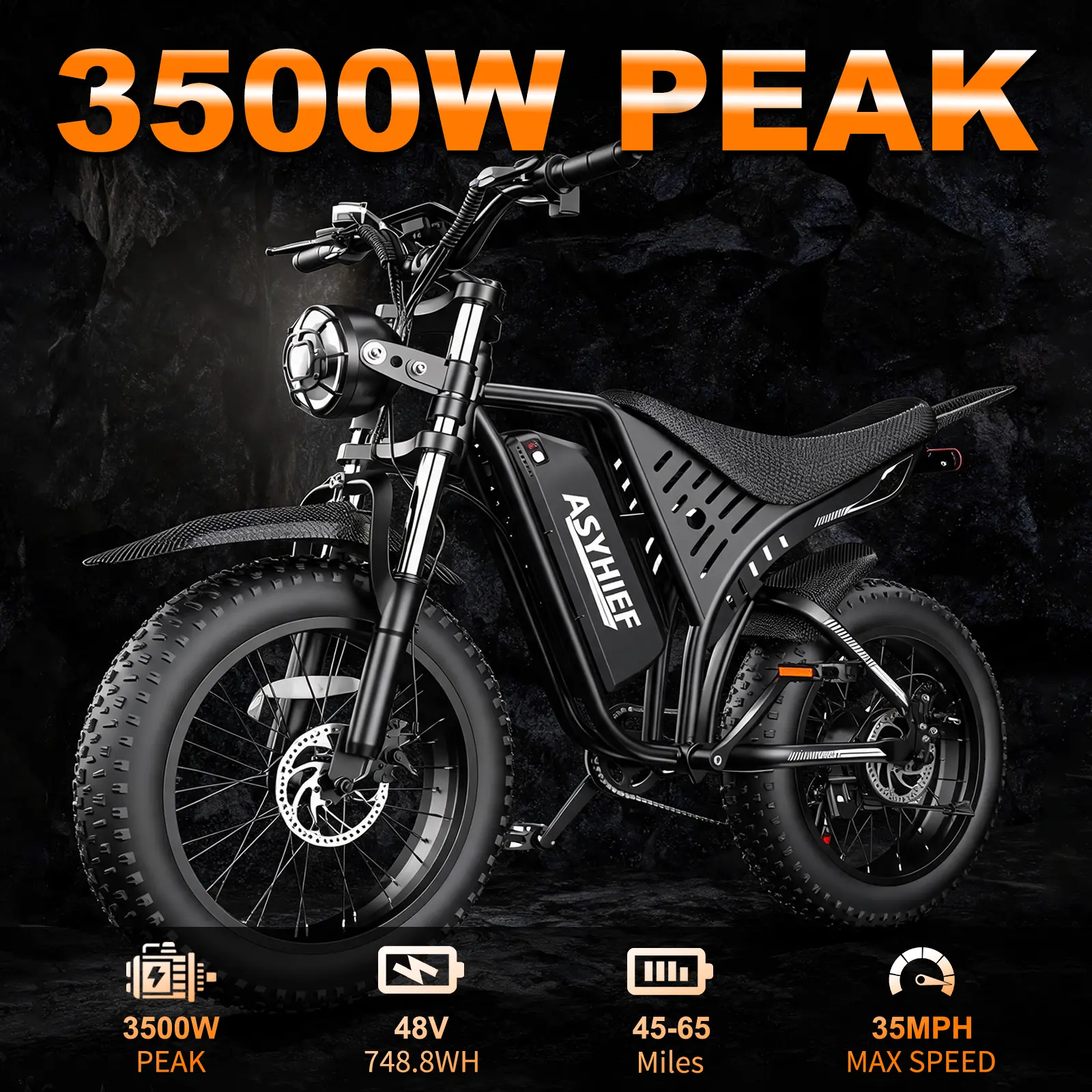 【ASYHIEF AX100 Ebike】ASYHIEF Electric Bike for Adults 3500W Peak,20" All-Terrain Fat Tire,35MPH Electric Dirt Bike for Road Sand Mountain Snow - 48V 15.6AH UL2849 Battery Powered Electric bike