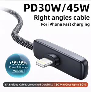 PD20W/30W Right Angle Lightning Cable Fast Charging Braided Durable Cord for Gaming Compatible with iPhone 6-14 Stable Safe Charging No Blocking Hands While Playing for iPhone14pro/13/12/11/XS 15/16/17 Pro MAX iPad AirPods 3.3Feet 6.6Feet