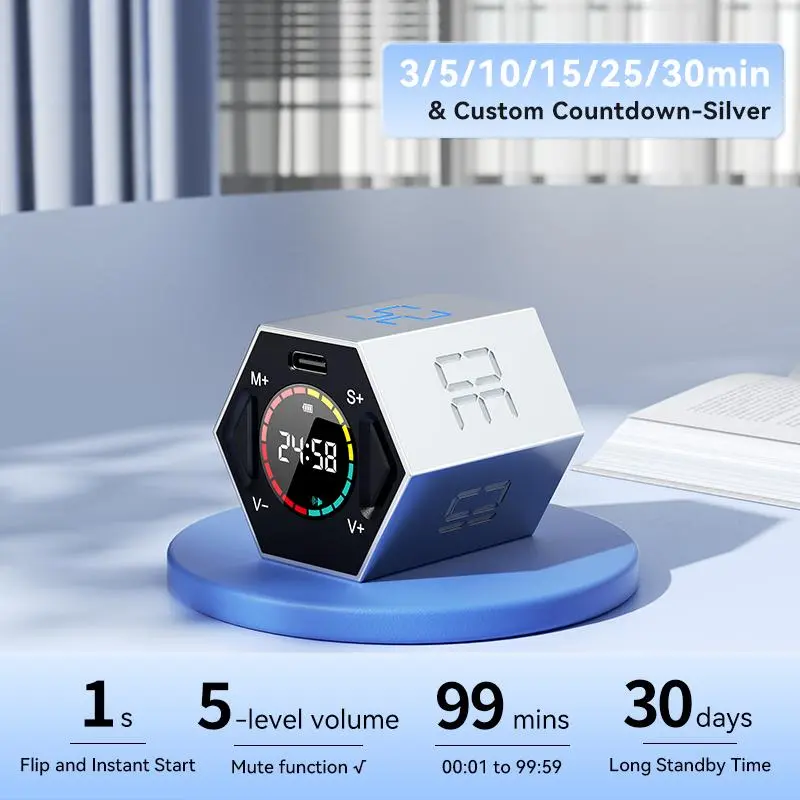 6 Silver (3/5/10/15/25/30min & Custom Countdown)