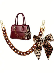Leopard Acrylic Bag Chain Strap with Bow Charm, Detachable Shoulder Strap, Fashion Accessory for Handbags Totes Wallets, Purse Chain, All Seasons