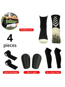 4 PCS Set Man Women wear-resistant Non-slip Grip Socks Sports Socks Football Socks Basketball Climbing Socks Sweating Absorbent Calf Sleeve Shin Guard Socks Portable Soccer Mini Shin Pads Self-adhesive Breathable Elastic Bandages Football Accessories